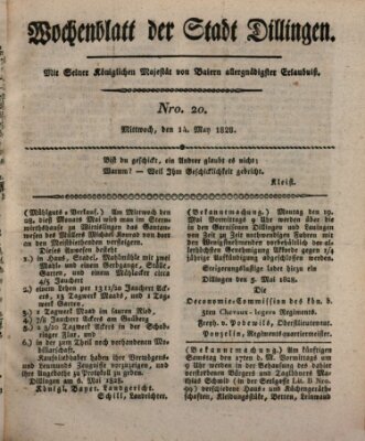 Wochenblatt der Stadt Dillingen Mittwoch 14. Mai 1828