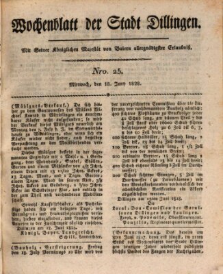 Wochenblatt der Stadt Dillingen Mittwoch 18. Juni 1828