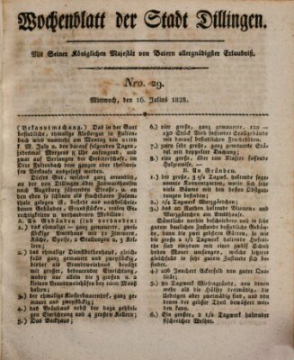 Wochenblatt der Stadt Dillingen Mittwoch 16. Juli 1828