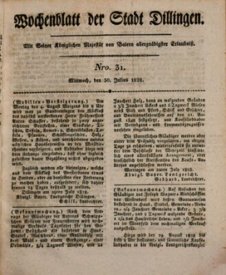 Wochenblatt der Stadt Dillingen Mittwoch 30. Juli 1828