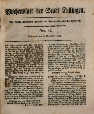 Wochenblatt der Stadt Dillingen Mittwoch 3. September 1828