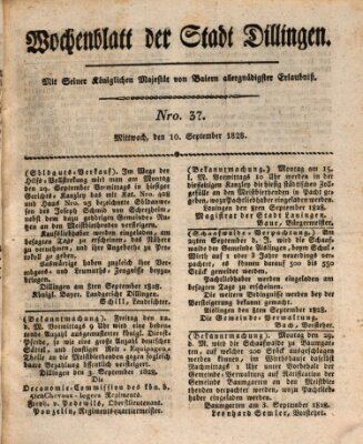 Wochenblatt der Stadt Dillingen Mittwoch 10. September 1828