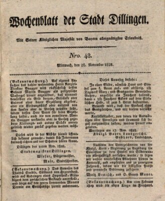 Wochenblatt der Stadt Dillingen Mittwoch 26. November 1828