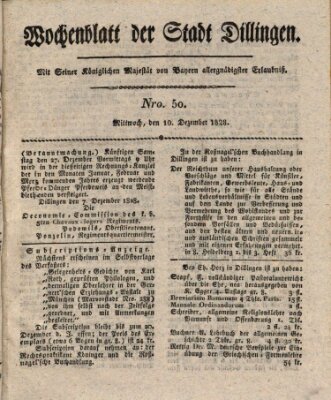 Wochenblatt der Stadt Dillingen Mittwoch 10. Dezember 1828