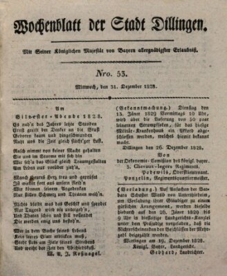Wochenblatt der Stadt Dillingen Mittwoch 31. Dezember 1828