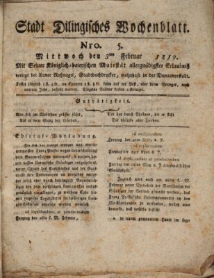 Wochenblatt der Stadt Dillingen Mittwoch 3. Februar 1819