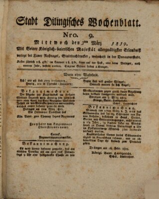 Wochenblatt der Stadt Dillingen Mittwoch 3. März 1819