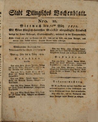 Wochenblatt der Stadt Dillingen Mittwoch 10. März 1819