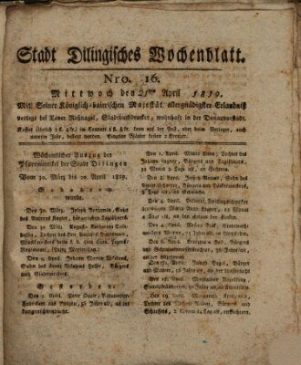 Wochenblatt der Stadt Dillingen Mittwoch 21. April 1819