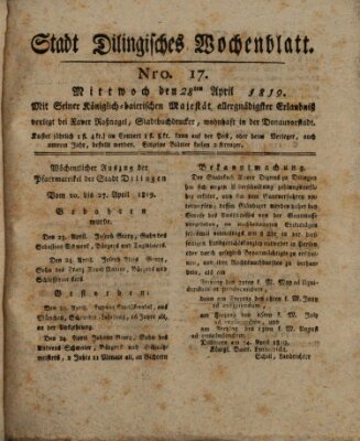 Wochenblatt der Stadt Dillingen Mittwoch 28. April 1819