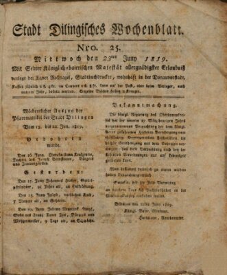 Wochenblatt der Stadt Dillingen Mittwoch 23. Juni 1819