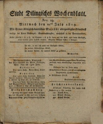 Wochenblatt der Stadt Dillingen Mittwoch 21. Juli 1819