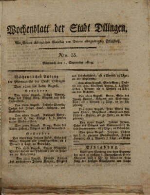 Wochenblatt der Stadt Dillingen Mittwoch 1. September 1819