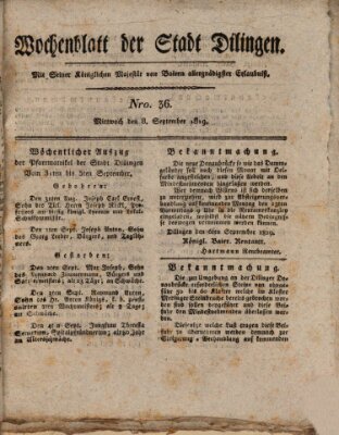 Wochenblatt der Stadt Dillingen Mittwoch 8. September 1819