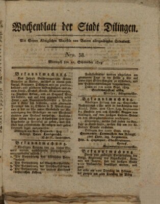 Wochenblatt der Stadt Dillingen Mittwoch 22. September 1819