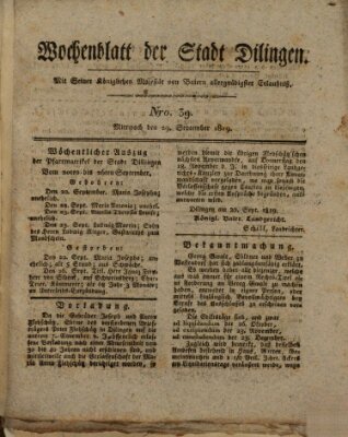 Wochenblatt der Stadt Dillingen Mittwoch 29. September 1819