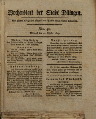 Wochenblatt der Stadt Dillingen Mittwoch 20. Oktober 1819