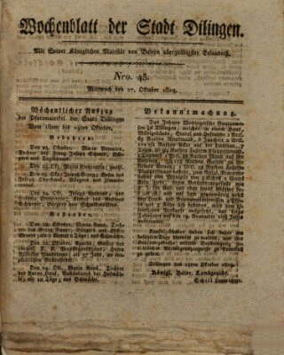 Wochenblatt der Stadt Dillingen Mittwoch 27. Oktober 1819