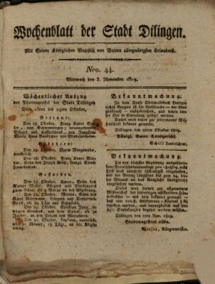 Wochenblatt der Stadt Dillingen Mittwoch 3. November 1819