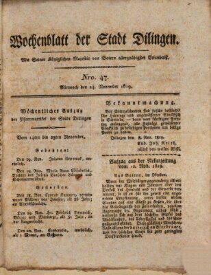 Wochenblatt der Stadt Dillingen Mittwoch 24. November 1819