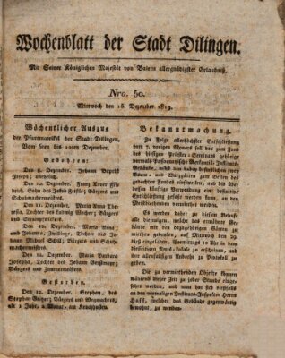 Wochenblatt der Stadt Dillingen Mittwoch 15. Dezember 1819