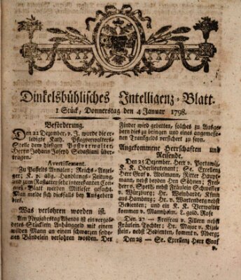 Dinkelsbühlisches Intelligenz-Blatt Donnerstag 4. Januar 1798