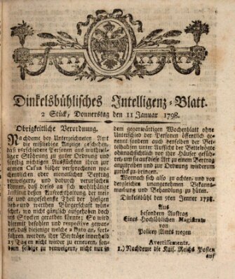 Dinkelsbühlisches Intelligenz-Blatt Donnerstag 11. Januar 1798