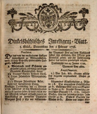 Dinkelsbühlisches Intelligenz-Blatt Donnerstag 1. Februar 1798