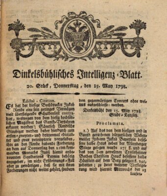 Dinkelsbühlisches Intelligenz-Blatt Donnerstag 17. Mai 1798