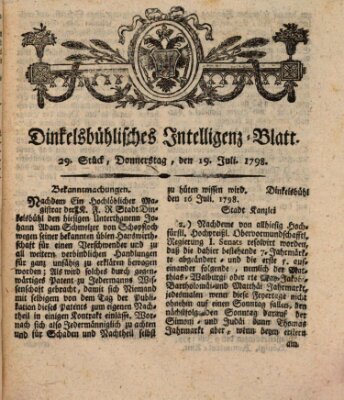 Dinkelsbühlisches Intelligenz-Blatt Donnerstag 19. Juli 1798