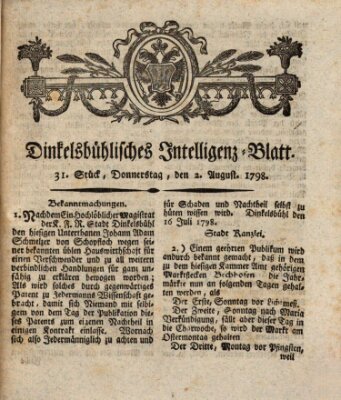 Dinkelsbühlisches Intelligenz-Blatt Donnerstag 2. August 1798