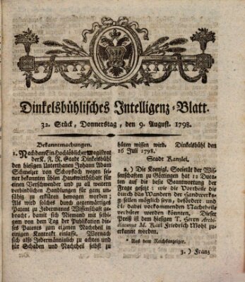 Dinkelsbühlisches Intelligenz-Blatt Donnerstag 9. August 1798