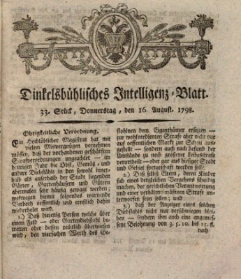 Dinkelsbühlisches Intelligenz-Blatt Donnerstag 16. August 1798