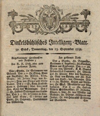 Dinkelsbühlisches Intelligenz-Blatt Donnerstag 13. September 1798