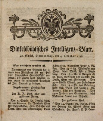 Dinkelsbühlisches Intelligenz-Blatt Donnerstag 4. Oktober 1798