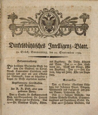 Dinkelsbühlisches Intelligenz-Blatt Donnerstag 27. September 1798