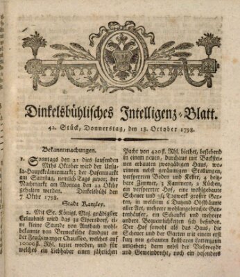 Dinkelsbühlisches Intelligenz-Blatt Donnerstag 18. Oktober 1798