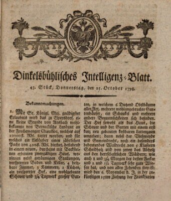 Dinkelsbühlisches Intelligenz-Blatt Donnerstag 25. Oktober 1798