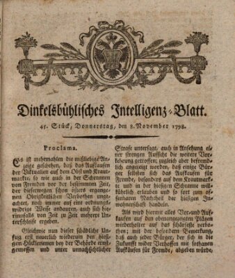 Dinkelsbühlisches Intelligenz-Blatt Donnerstag 8. November 1798