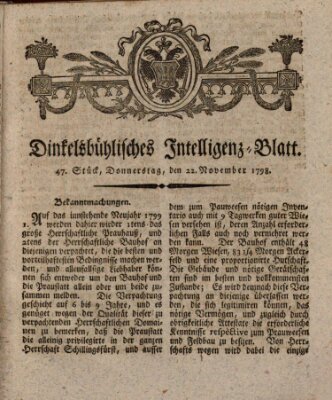 Dinkelsbühlisches Intelligenz-Blatt Donnerstag 22. November 1798