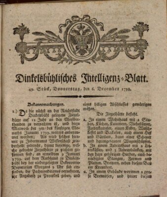 Dinkelsbühlisches Intelligenz-Blatt Donnerstag 6. Dezember 1798