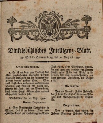 Dinkelsbühlisches Intelligenz-Blatt Donnerstag 22. August 1799