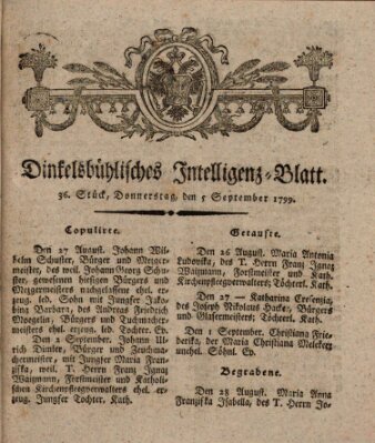 Dinkelsbühlisches Intelligenz-Blatt Donnerstag 5. September 1799