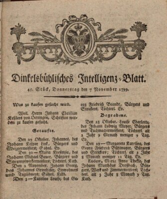 Dinkelsbühlisches Intelligenz-Blatt Donnerstag 7. November 1799