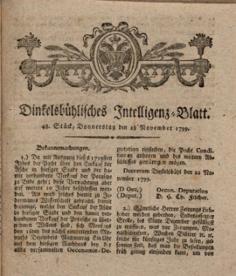 Dinkelsbühlisches Intelligenz-Blatt Donnerstag 28. November 1799