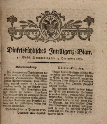 Dinkelsbühlisches Intelligenz-Blatt Donnerstag 19. Dezember 1799