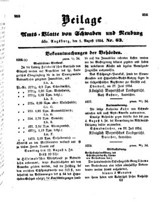 Königlich Bayerisches Kreis-Amtsblatt von Schwaben und Neuburg Dienstag 1. August 1854