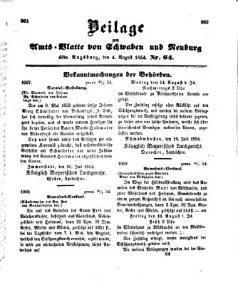 Königlich Bayerisches Kreis-Amtsblatt von Schwaben und Neuburg Freitag 4. August 1854