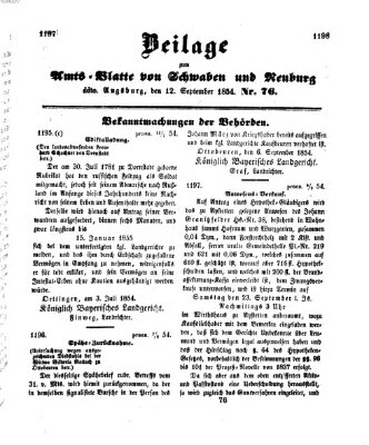 Königlich Bayerisches Kreis-Amtsblatt von Schwaben und Neuburg Dienstag 12. September 1854