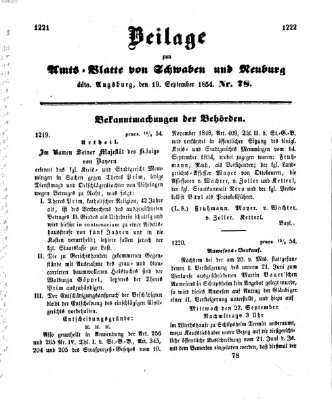 Königlich Bayerisches Kreis-Amtsblatt von Schwaben und Neuburg Dienstag 19. September 1854